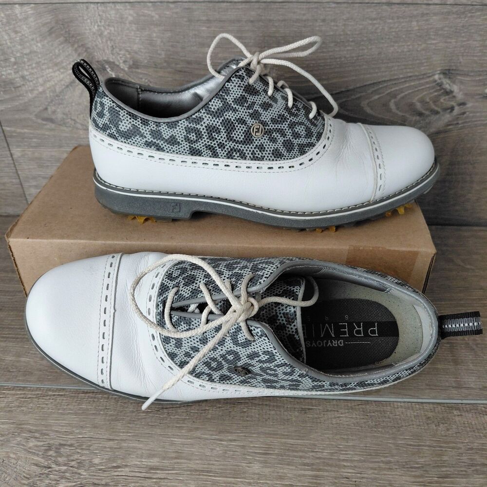 FootJoy Golf Shoes Women DRYJOYS Premiere Series Size 7 Leopard Print Soft Spike